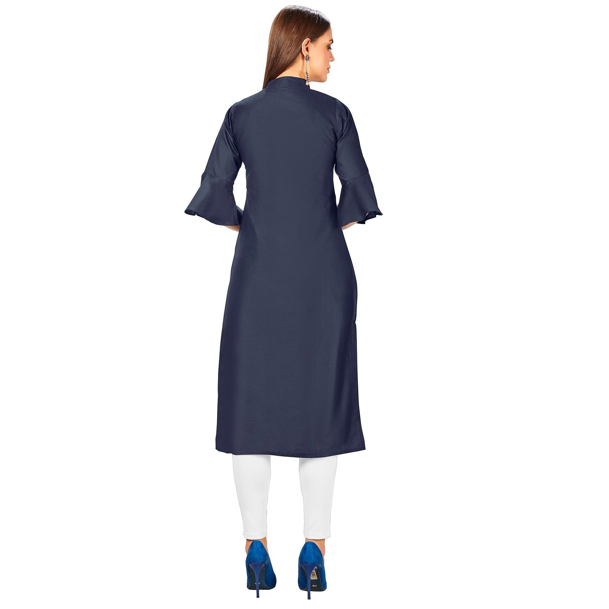 Elegant Navy Blue Colored Party Wear Embroidered Jam Cotton Silk Kurti