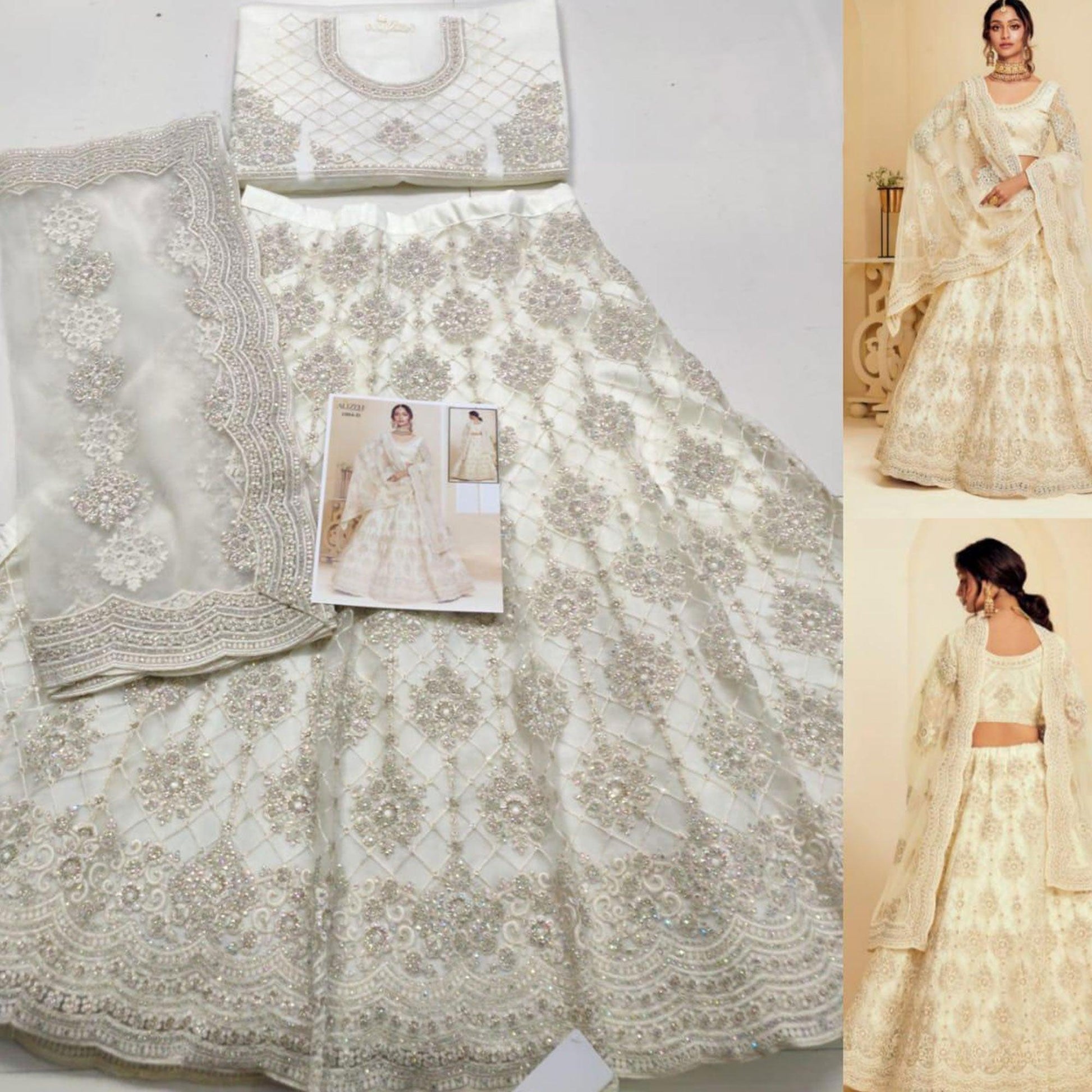 Elegant Off White Coloured Wedding Wear Cording Embroidered Net Lehenga Choli