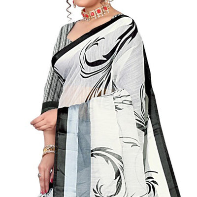 Elegant Offwhite Colored Casual Wear Printed Cotton Saree