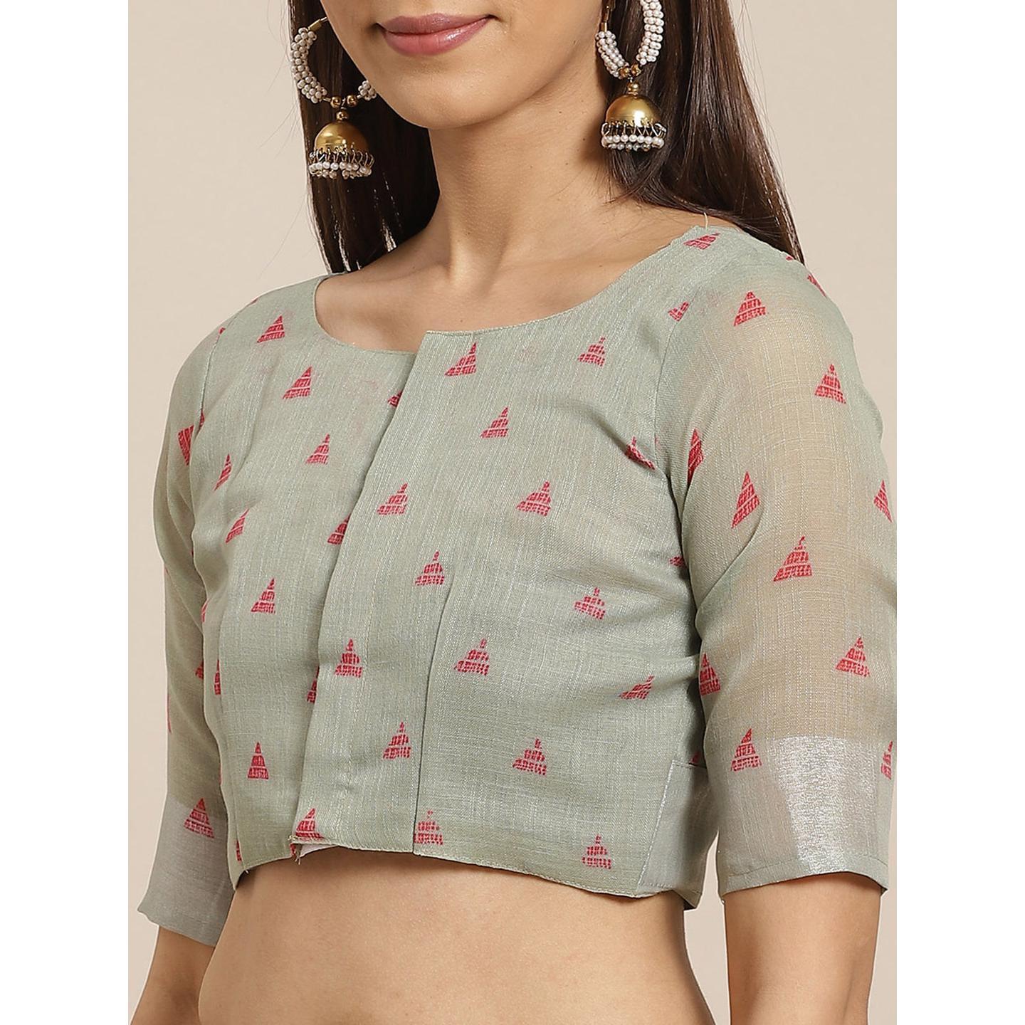 Elegant Olive Colored Casual Wear Printed Linen Saree