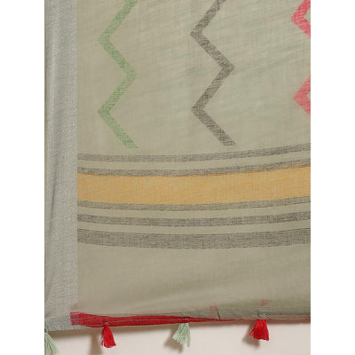 Elegant Olive Colored Casual Wear Printed Linen Saree