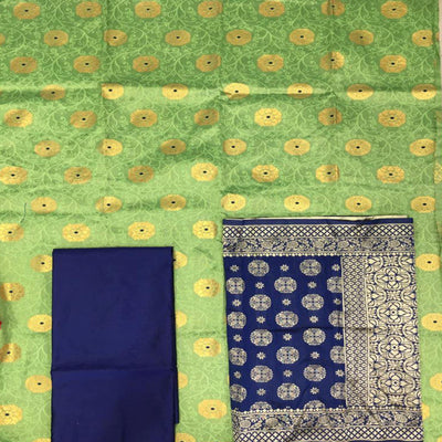 Elegant Parrot Green Colored Casual Woven Banarasi Silk Dress Material