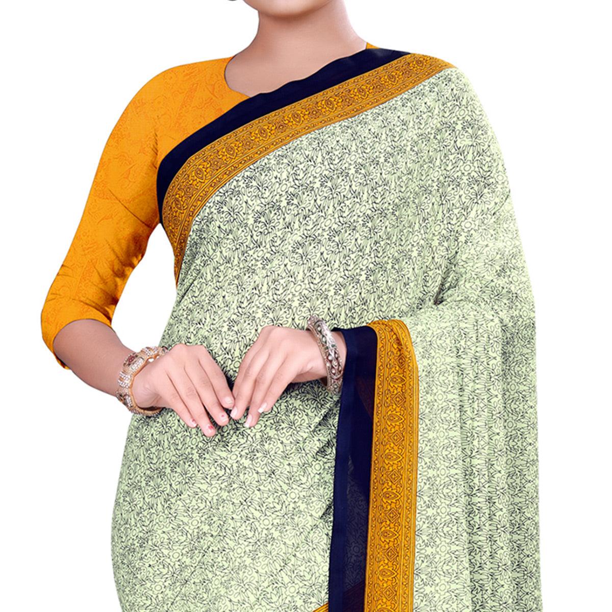 Elegant Pastel Green-Yellow Colored Casual Wear Printed Georgette Saree