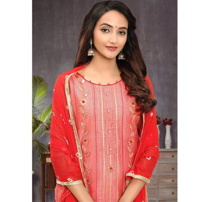 Elegant Peach Colored Festive Wear Embroidered Modal Silk Dress Material