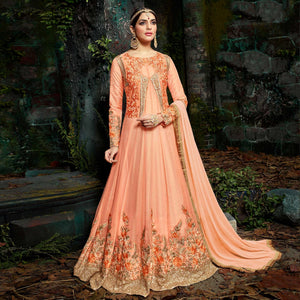 Elegant Peach Pure Georgette Designer Anarkali Suit