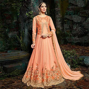 Elegant Peach Pure Georgette Designer Anarkali Suit
