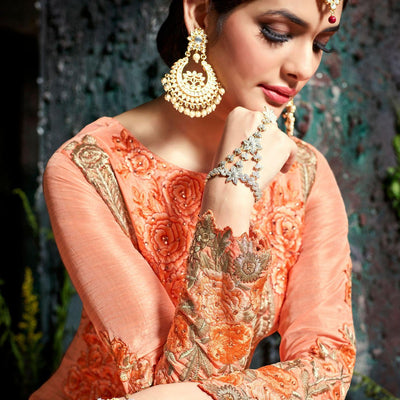 Elegant Peach Pure Georgette Designer Anarkali Suit