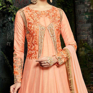 Elegant Peach Pure Georgette Designer Anarkali Suit