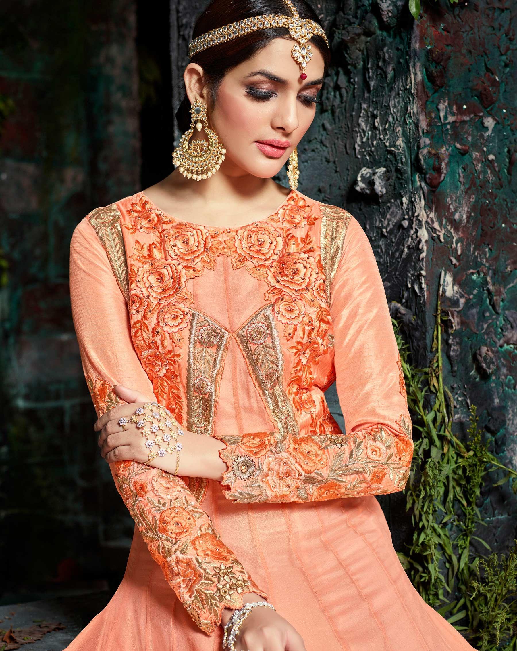 Elegant Peach Pure Georgette Designer Anarkali Suit