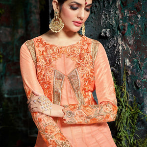 Elegant Peach Pure Georgette Designer Anarkali Suit