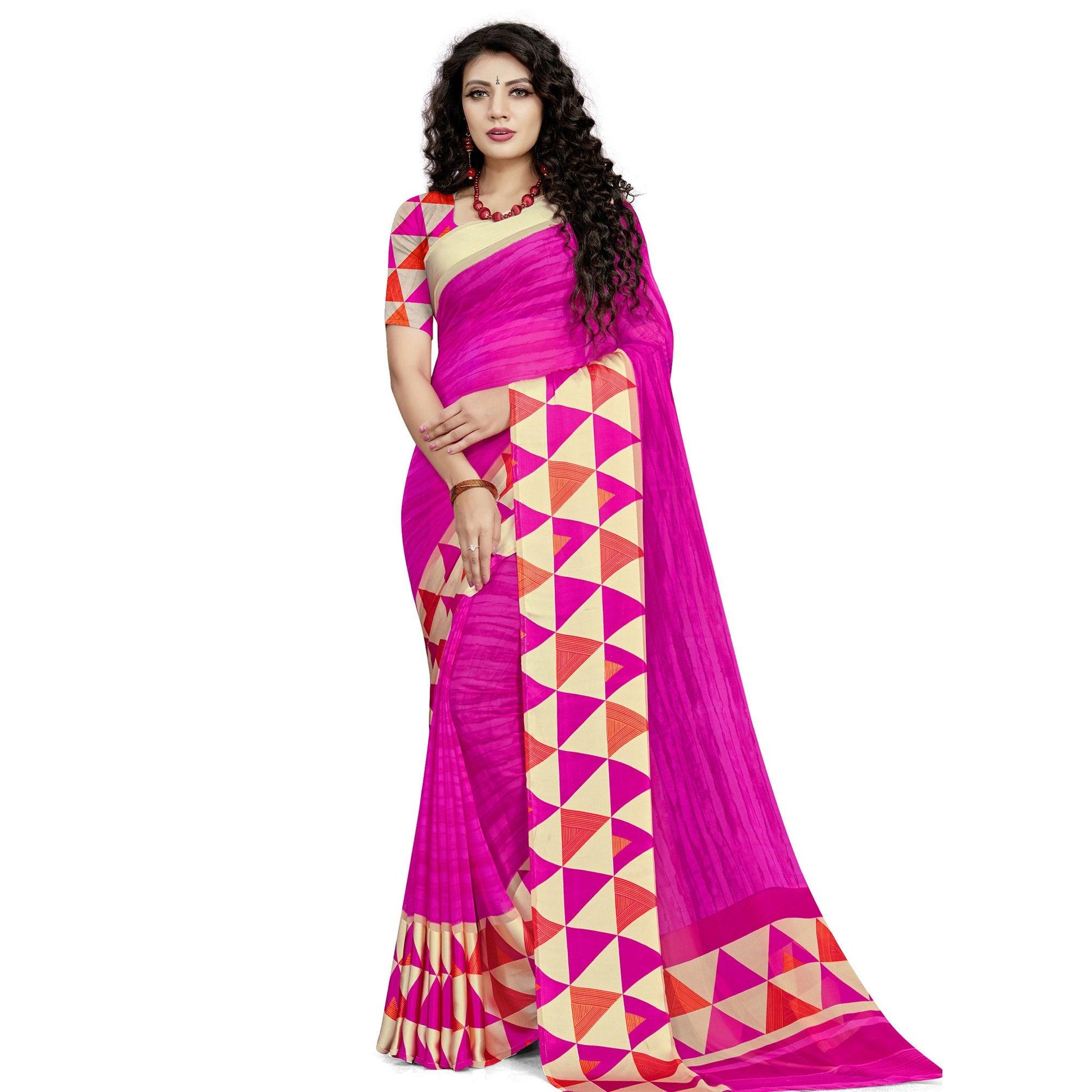 Elegant Pink Colored Casual Wear Printed Georgette Saree