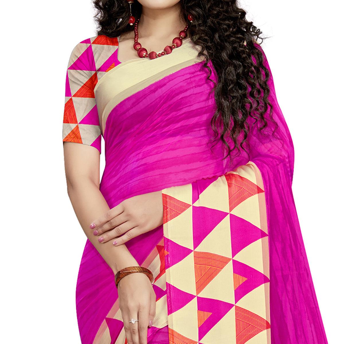Elegant Pink Colored Casual Wear Printed Georgette Saree