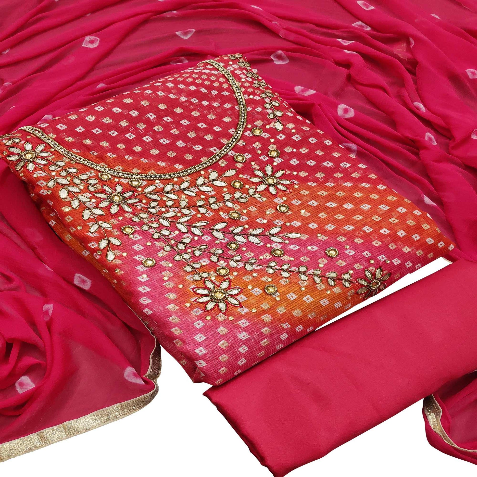 Elegant Pink Colored Festive Wear Embroidered Heavy Banarasi Silk Dress Material