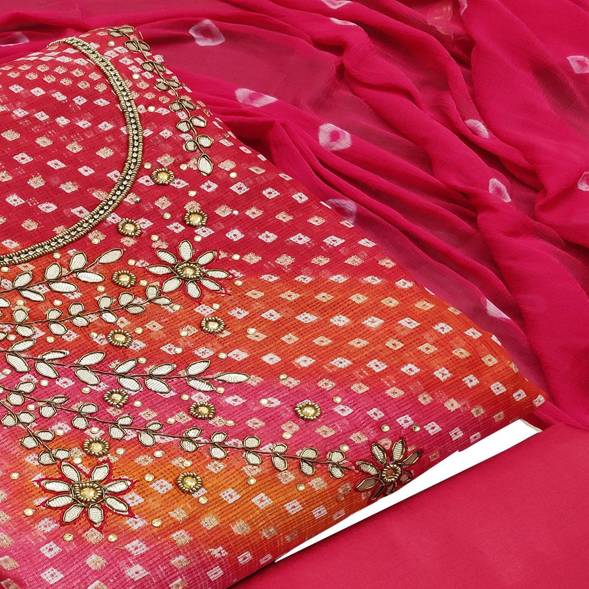 Elegant Pink Colored Festive Wear Embroidered Heavy Banarasi Silk Dress Material