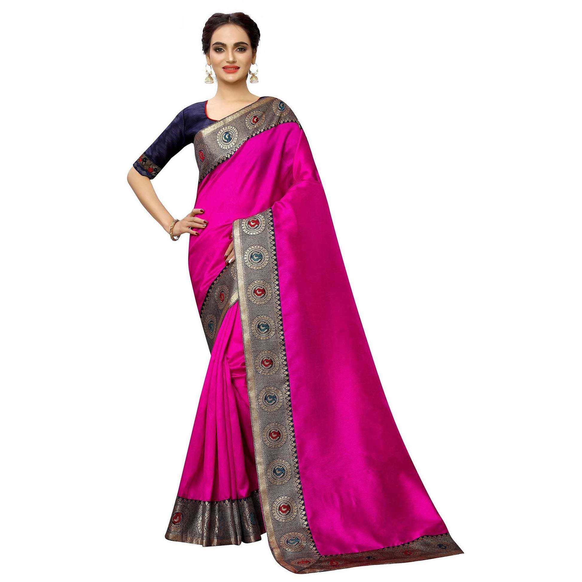 Elegant Pink Colored Festive Wear Printed Georgette saree