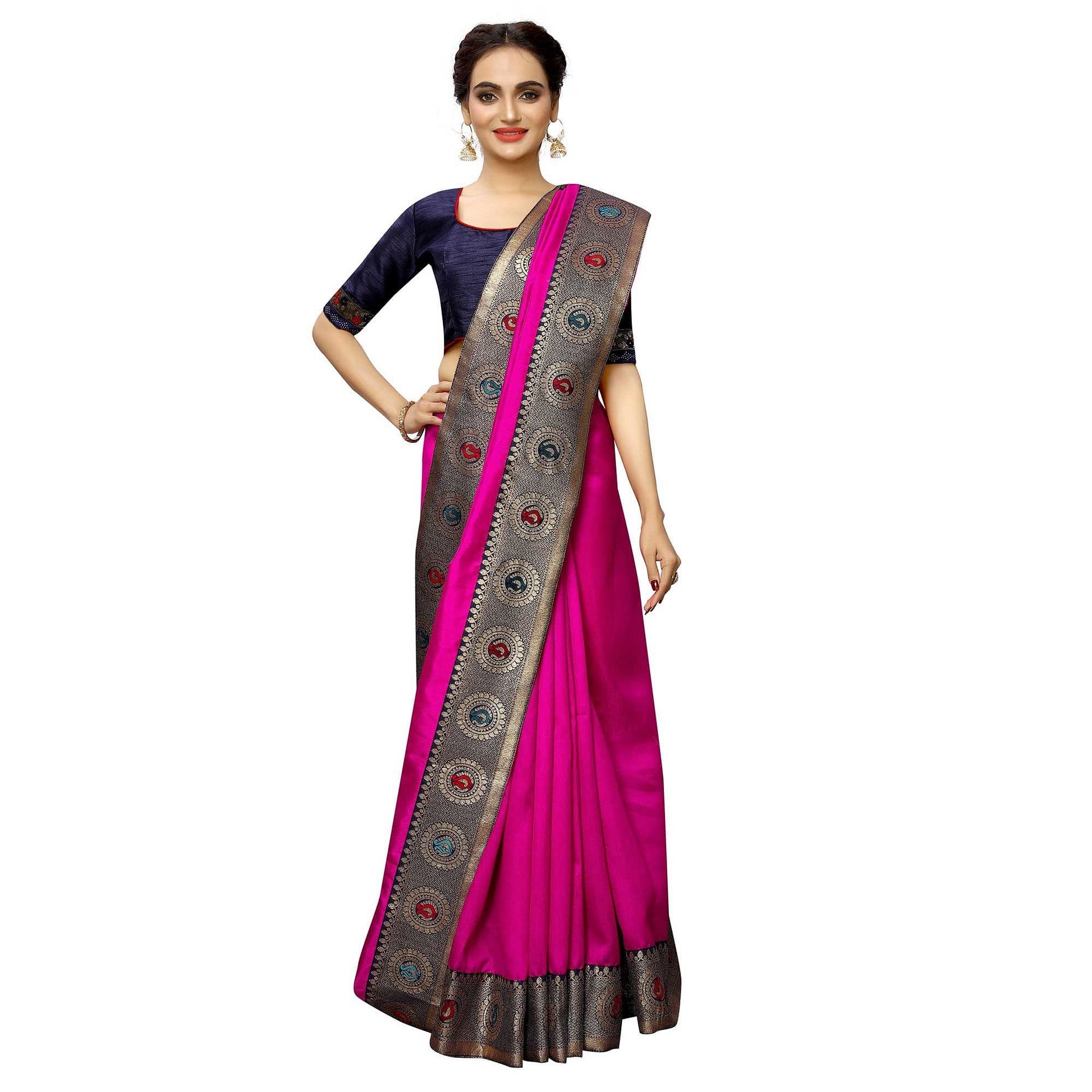 Elegant Pink Colored Festive Wear Printed Georgette saree