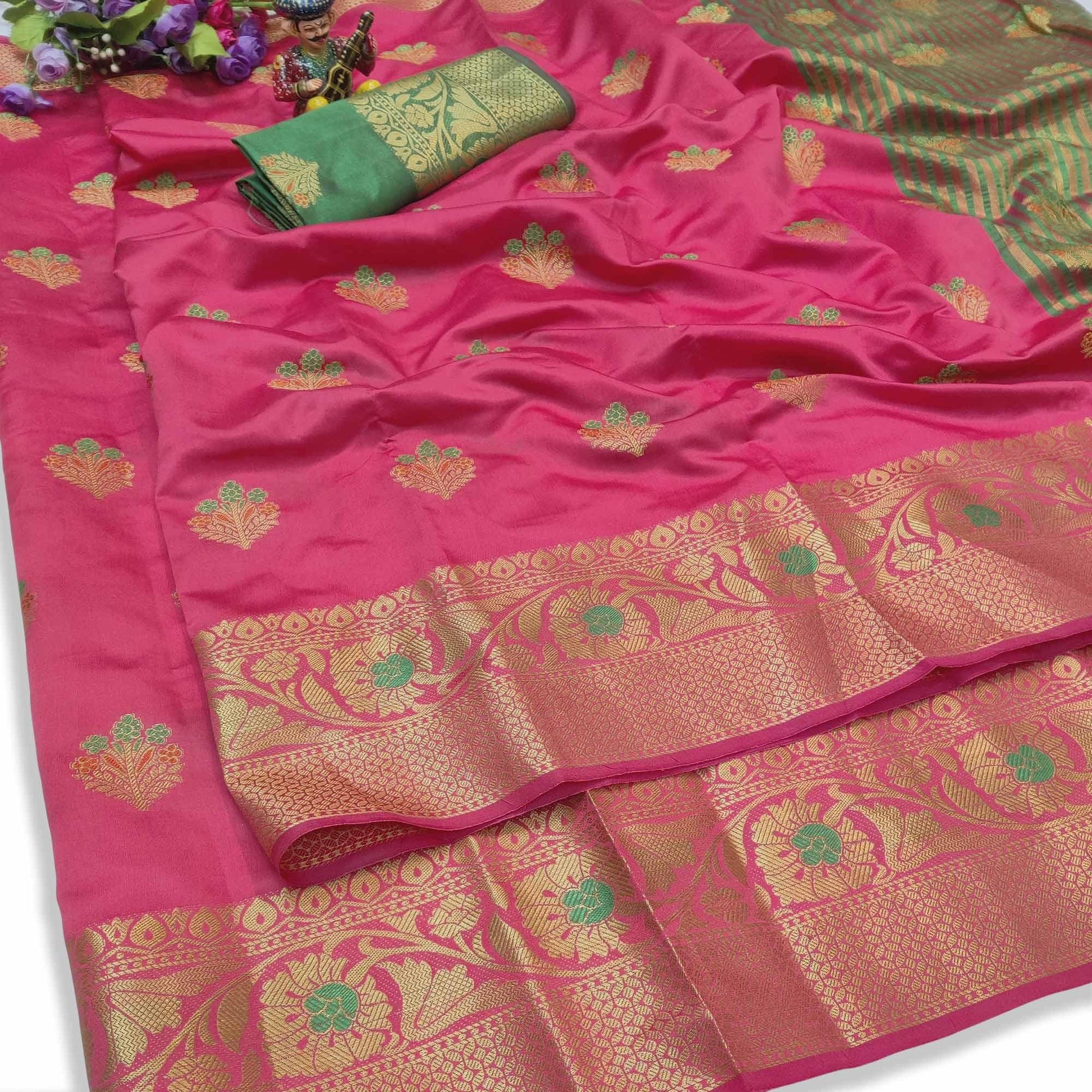 Elegant Pink Colored Festive Wear Woven Lichi Silk Saree