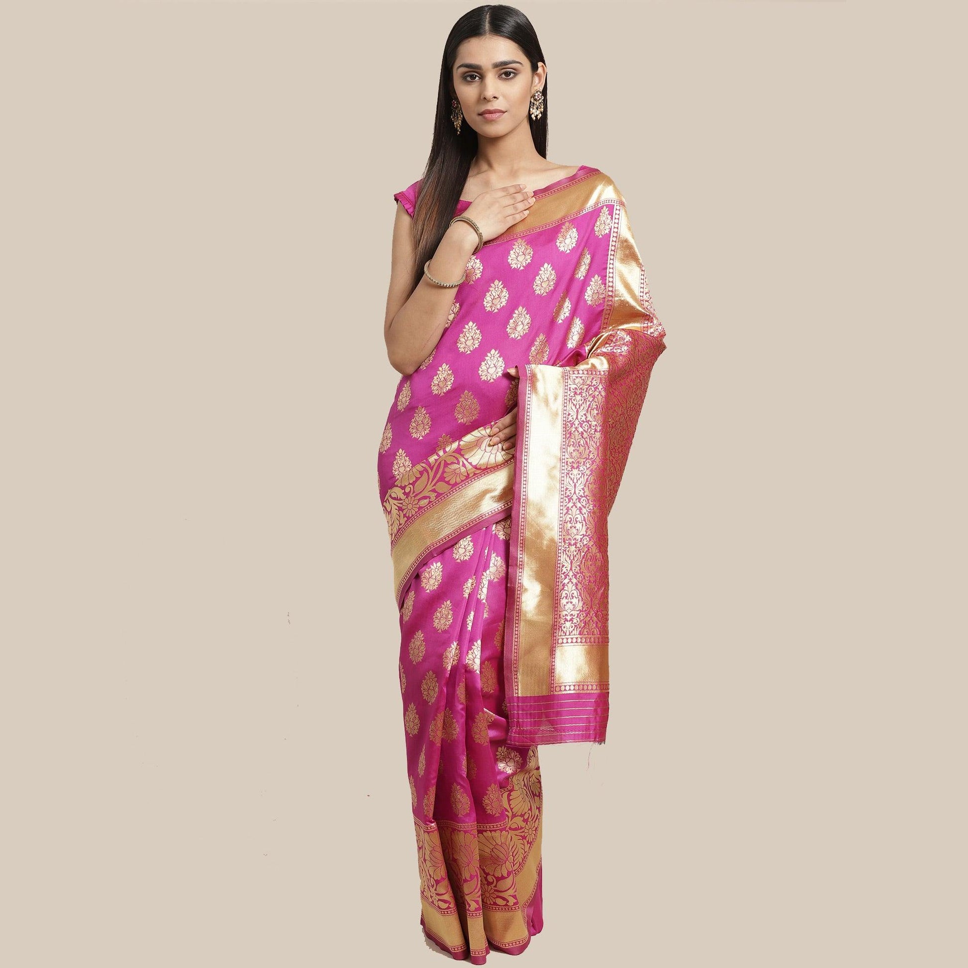 Elegant Pink Colored Festive Wear Woven Silk Blend Saree