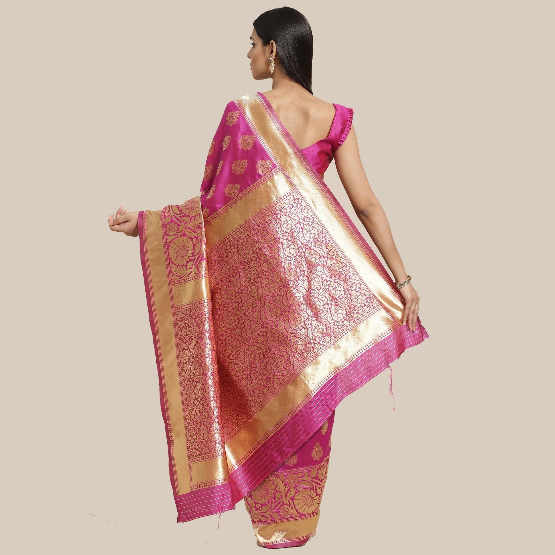 Elegant Pink Colored Festive Wear Woven Silk Blend Saree