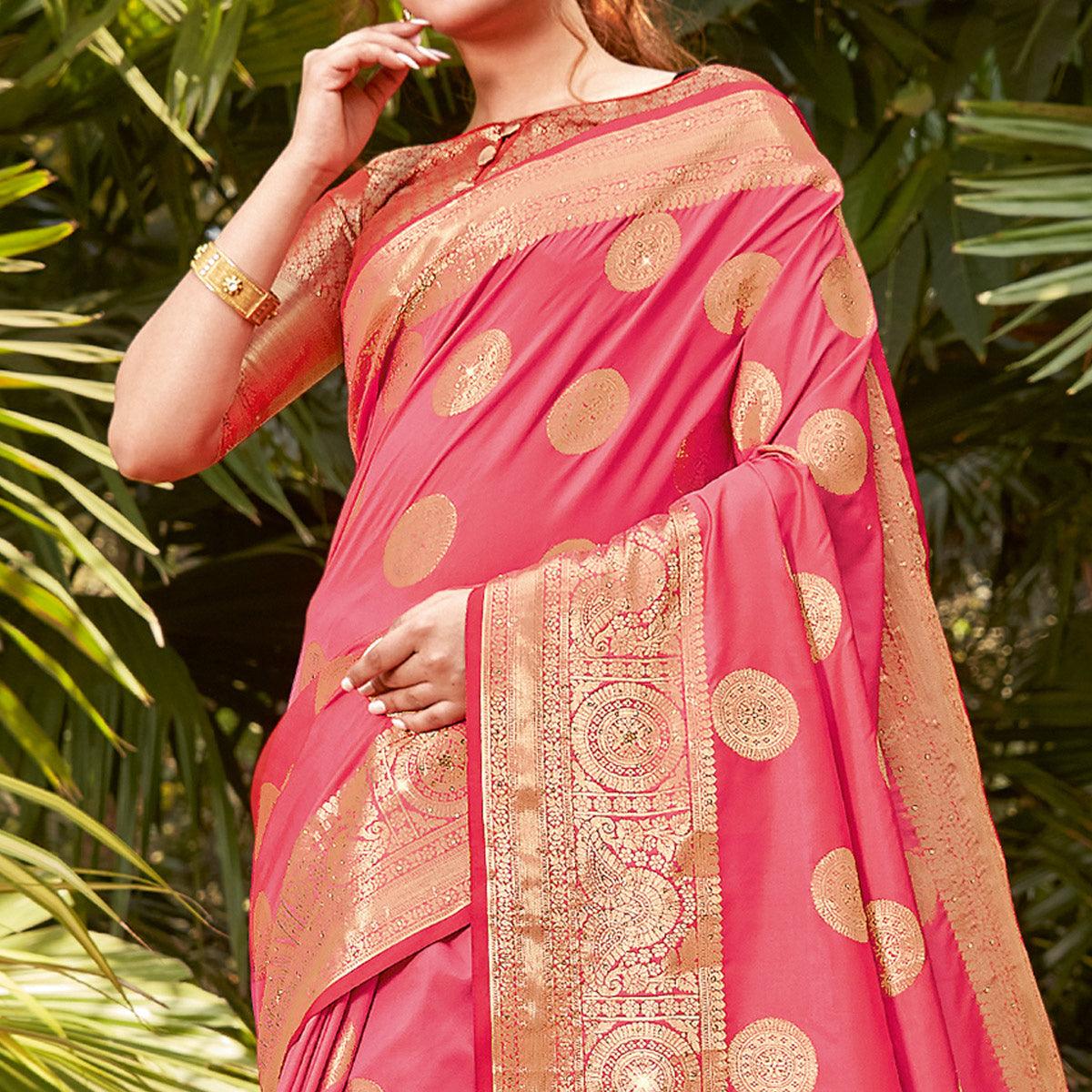 Elegant Pink Colored Festive Wear Woven Silk Saree