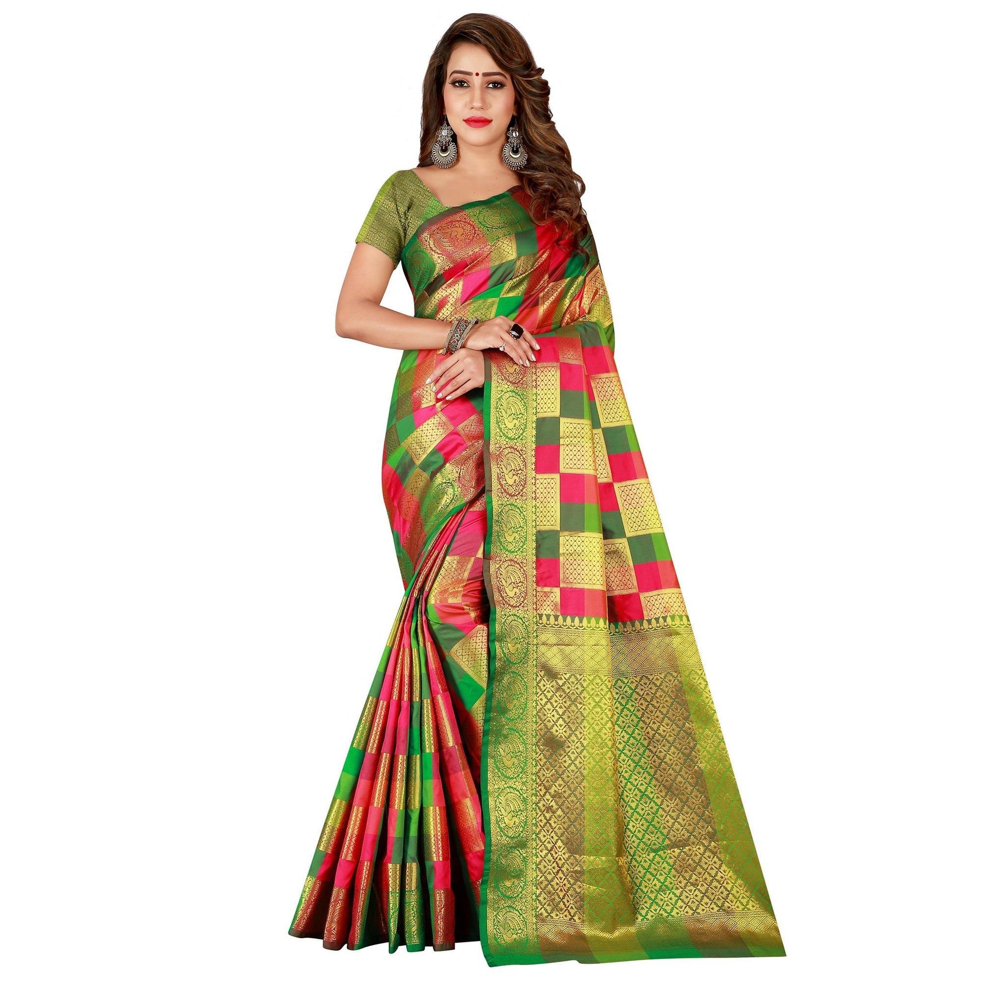 Elegant Pink-Green Colored Festive Wear Art Silk Saree