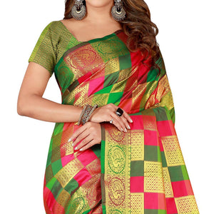 Elegant Pink-Green Colored Festive Wear Art Silk Saree