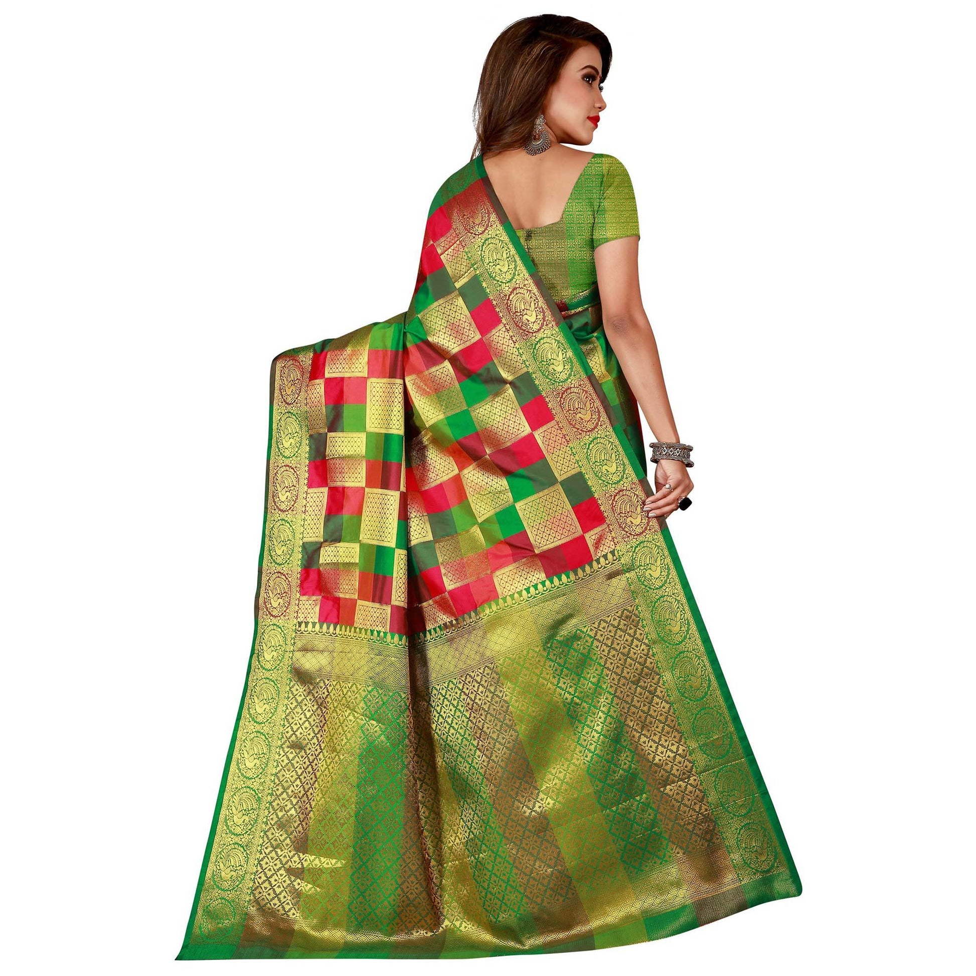 Elegant Pink-Green Colored Festive Wear Art Silk Saree