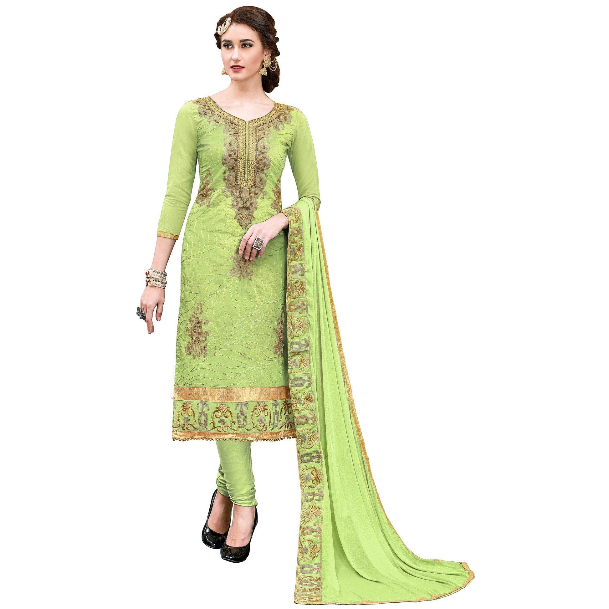 Elegant Pista Green Colored Party Wear Embroidered Modal Dress Material