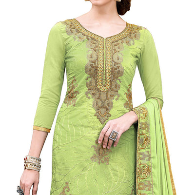 Elegant Pista Green Colored Party Wear Embroidered Modal Dress Material