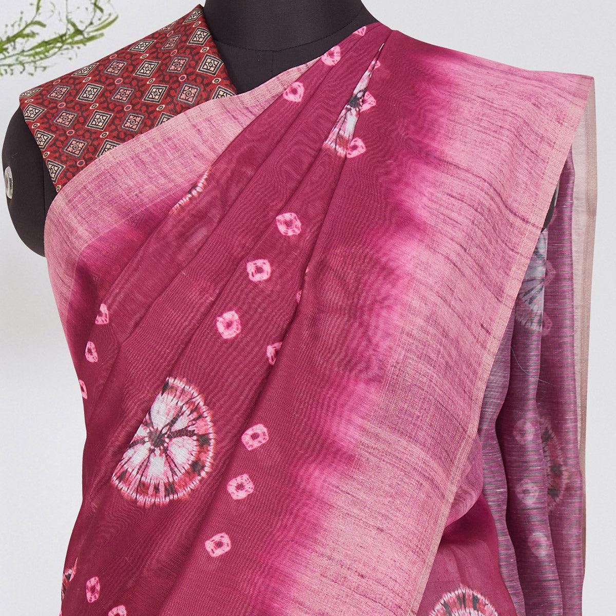 Elegant Purple Coloured Casual Wear Printed Linen Saree