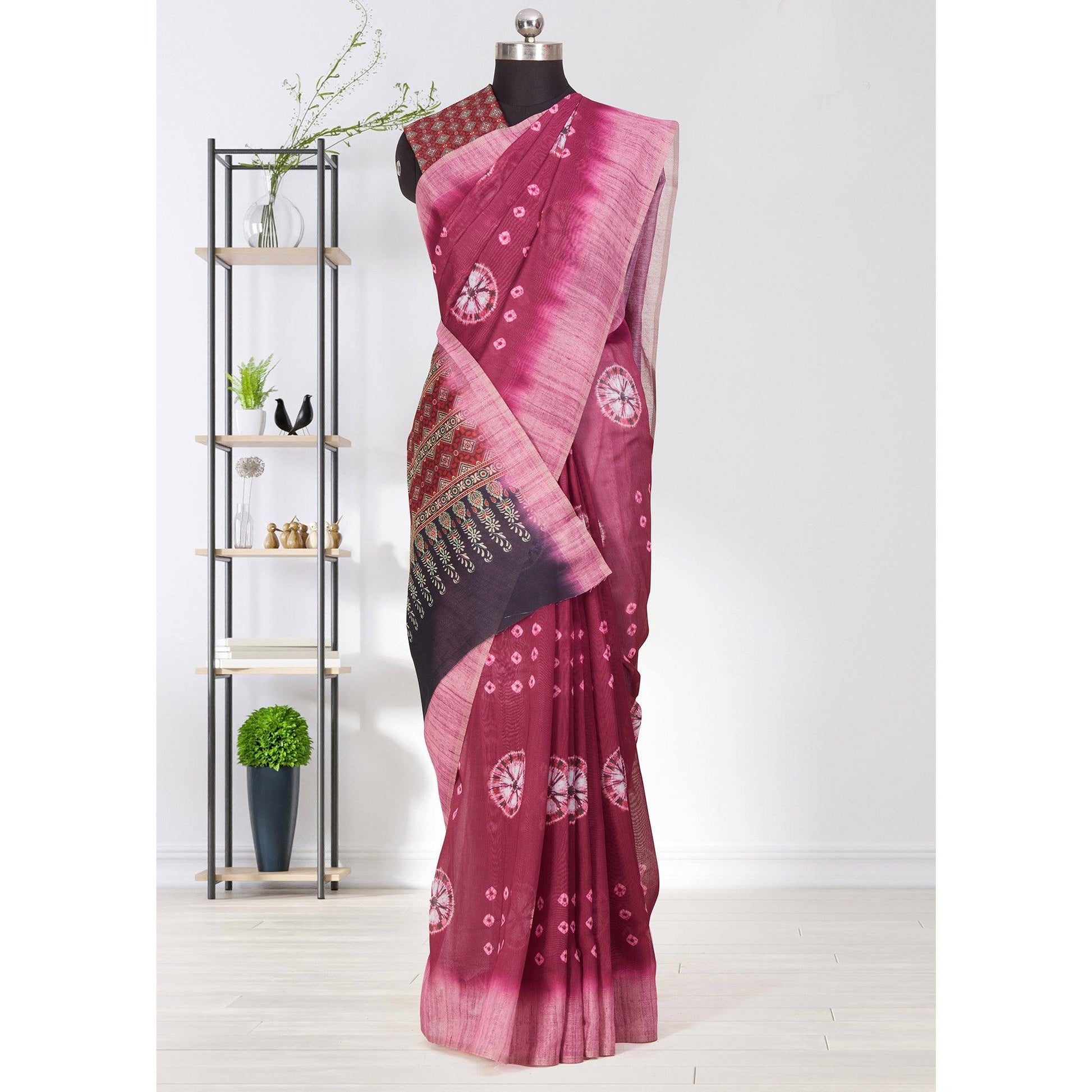 Elegant Purple Coloured Casual Wear Printed Linen Saree