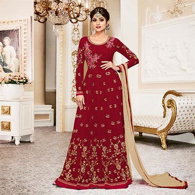 Elegant Red Colored Designer Embroidered Georgette Anarkali Suit