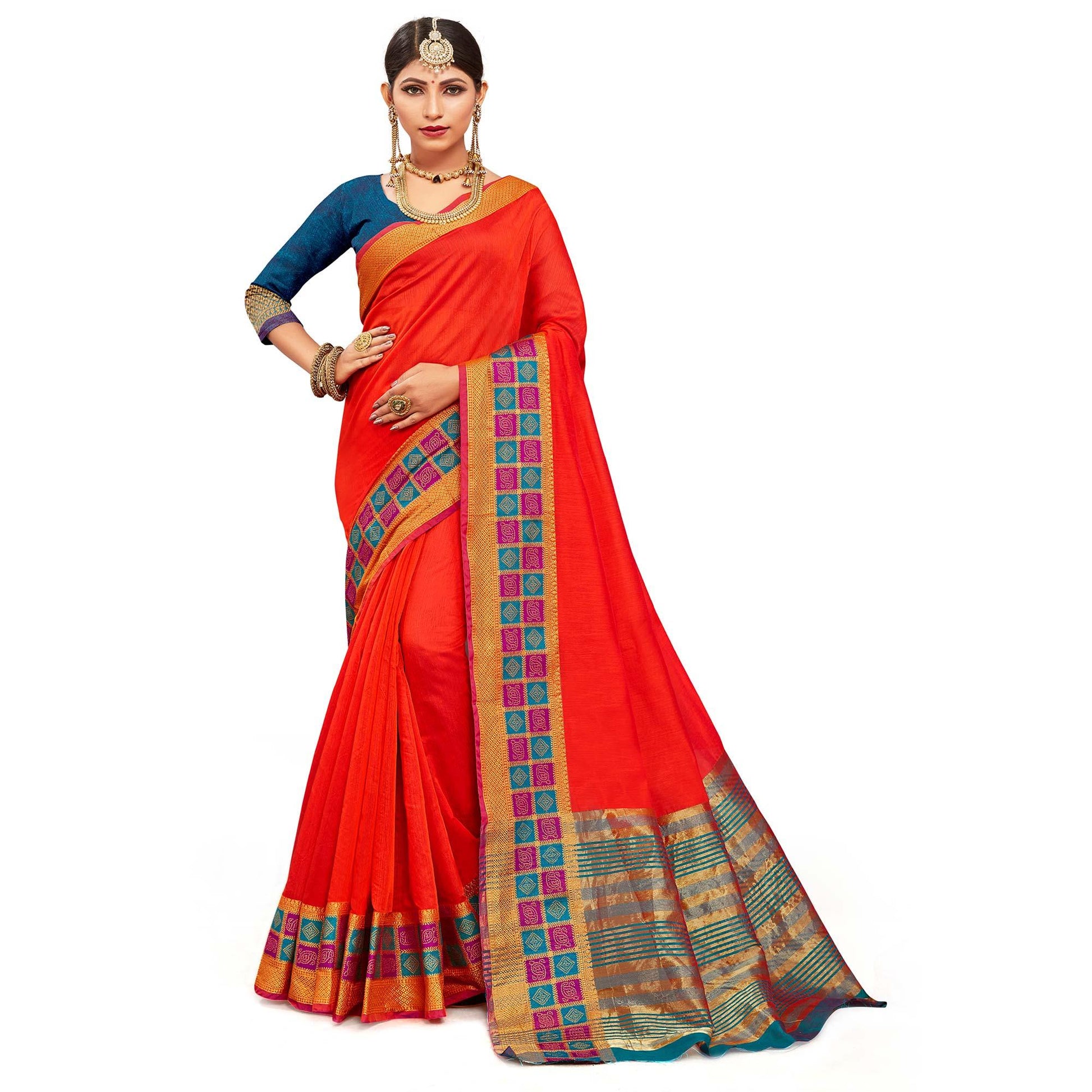 Elegant Red Colored Festive Wear Woven Kanjivaram Silk Saree