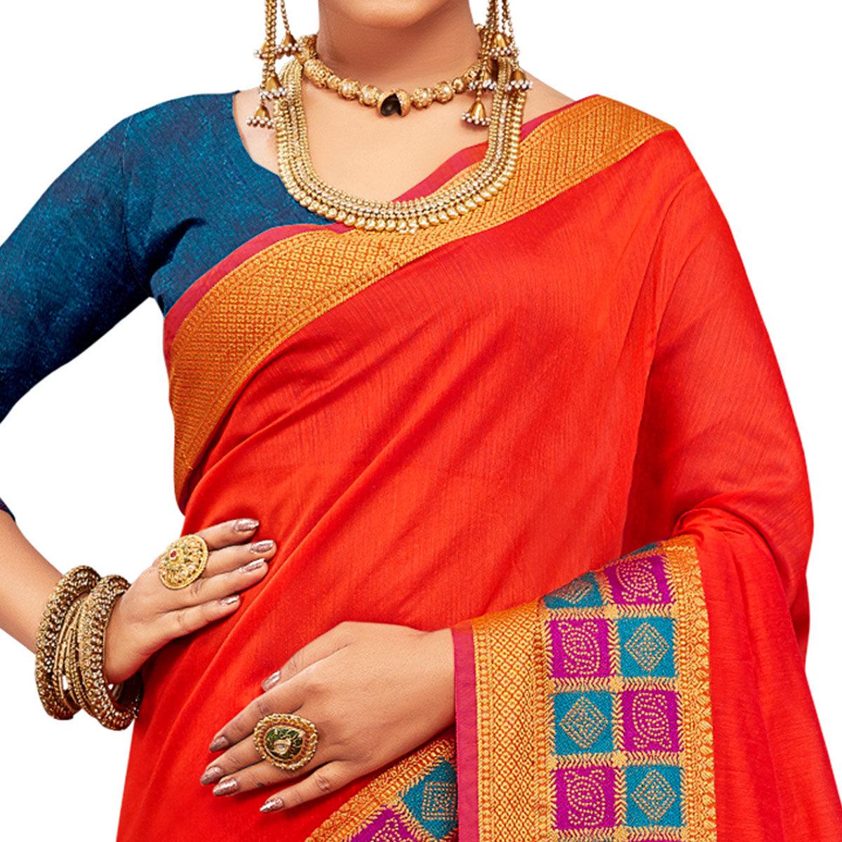 Elegant Red Colored Festive Wear Woven Kanjivaram Silk Saree