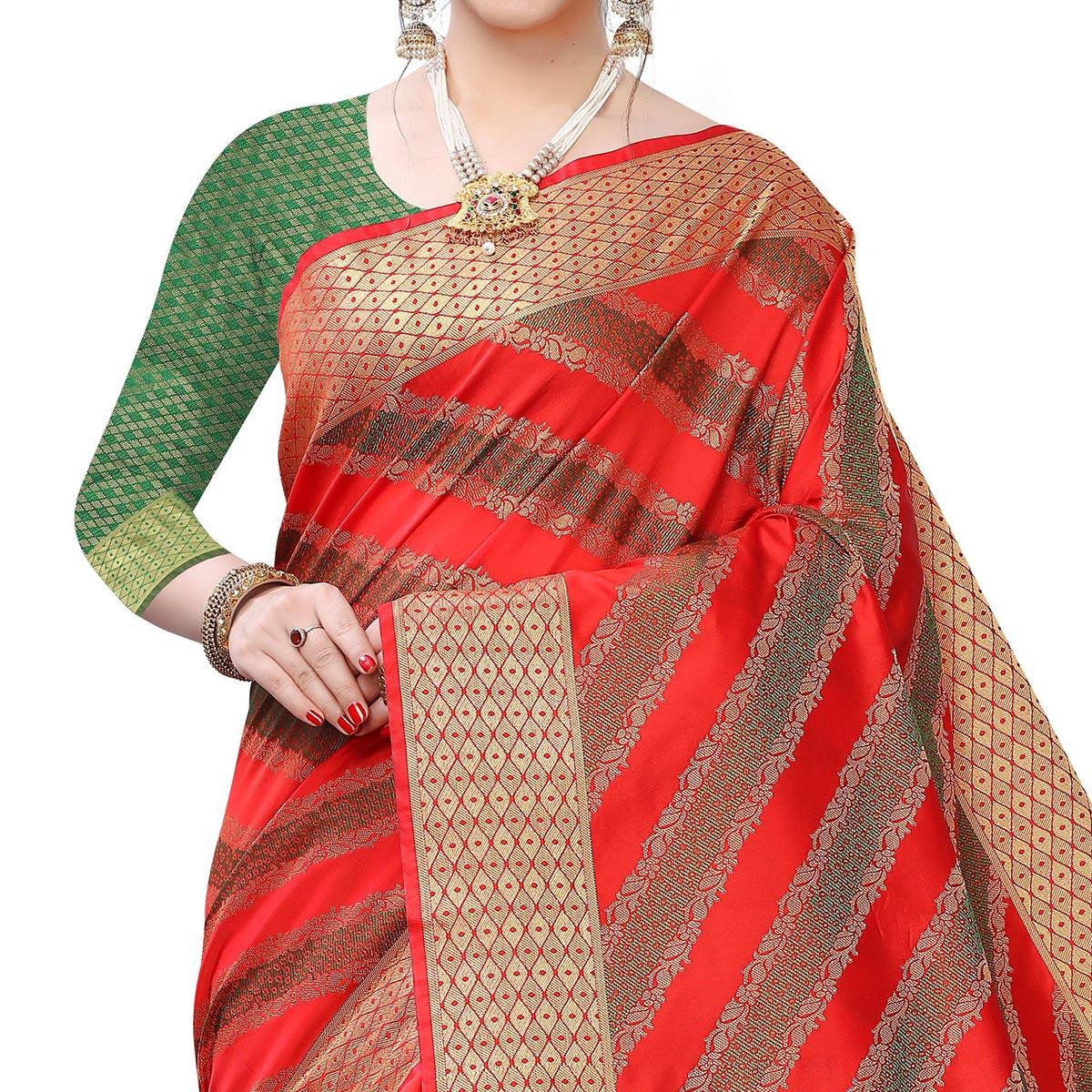 Elegant Red Colored Festive Wear Woven Art Silk Saree