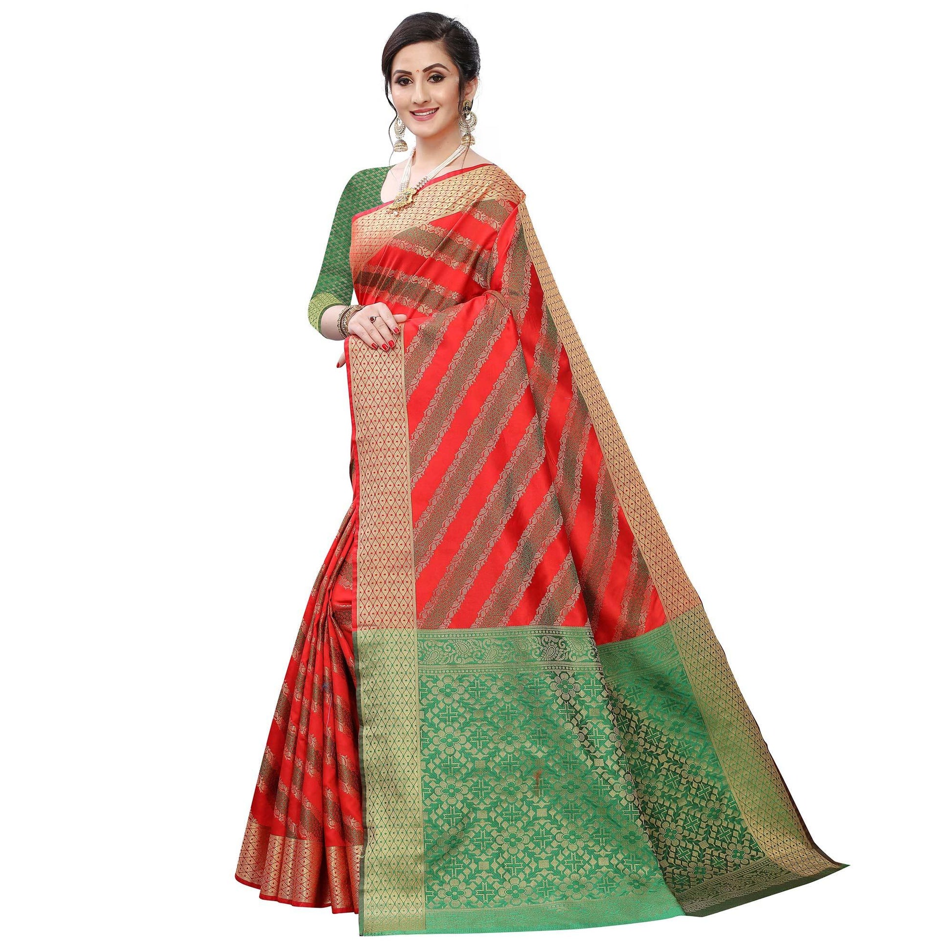 Elegant Red Colored Festive Wear Woven Art Silk Saree