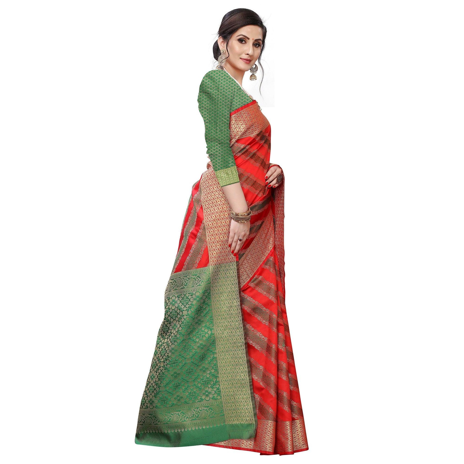 Elegant Red Colored Festive Wear Woven Art Silk Saree