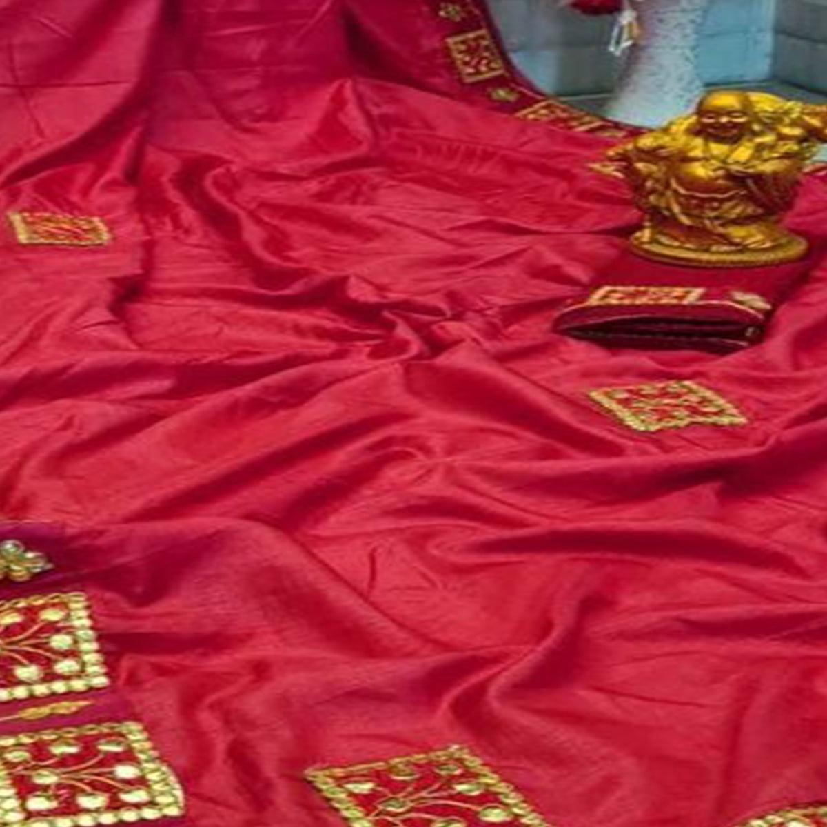 Elegant Red Colored Festive Wear Woven Moss Georgette Saree