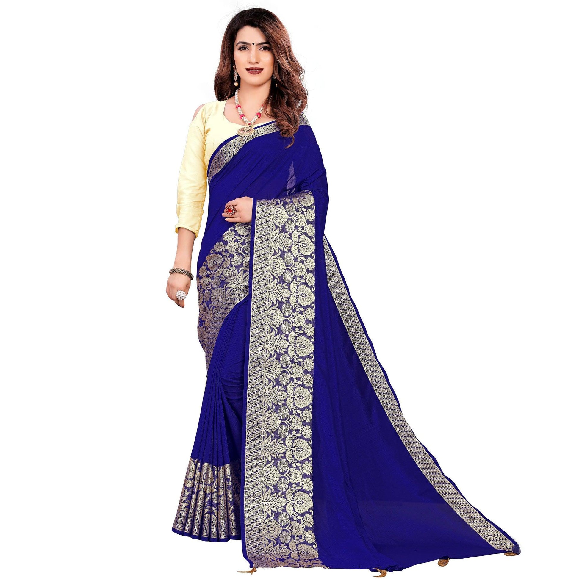 Elegant Royal Blue Colored Festive Wear Woven Art Silk Saree With Tassels