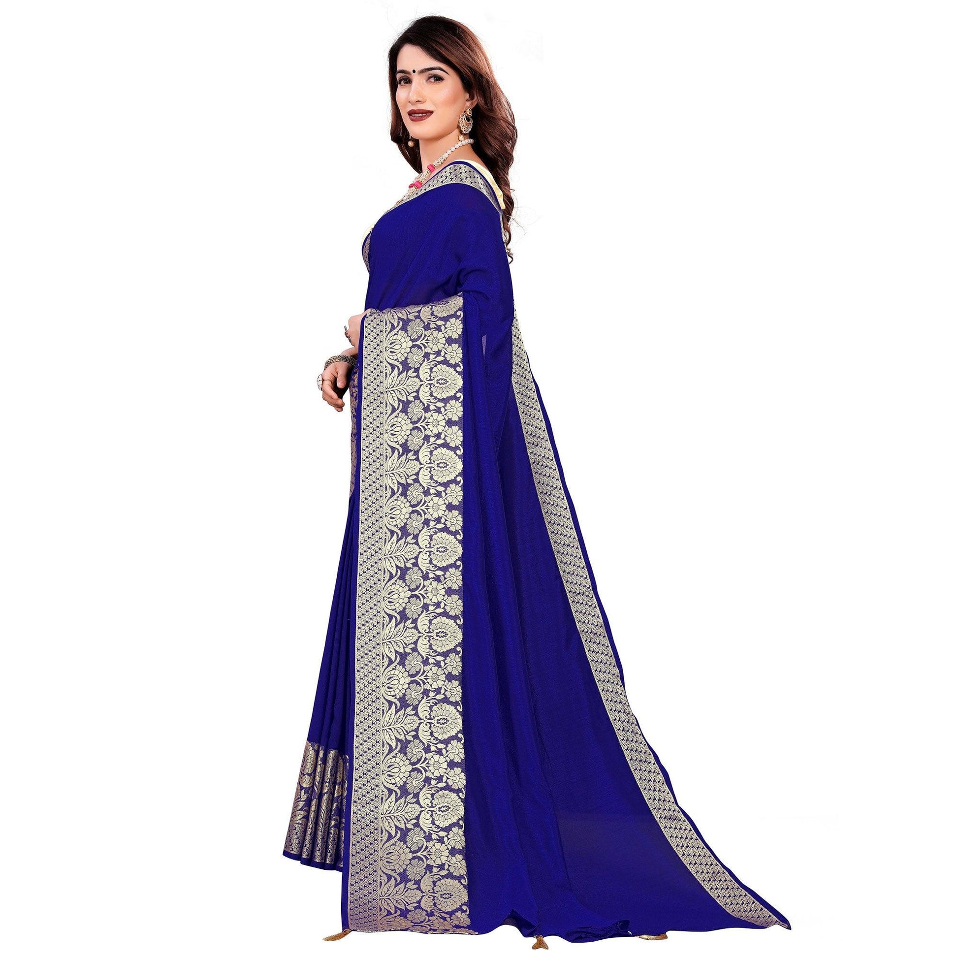 Elegant Royal Blue Colored Festive Wear Woven Art Silk Saree With Tassels