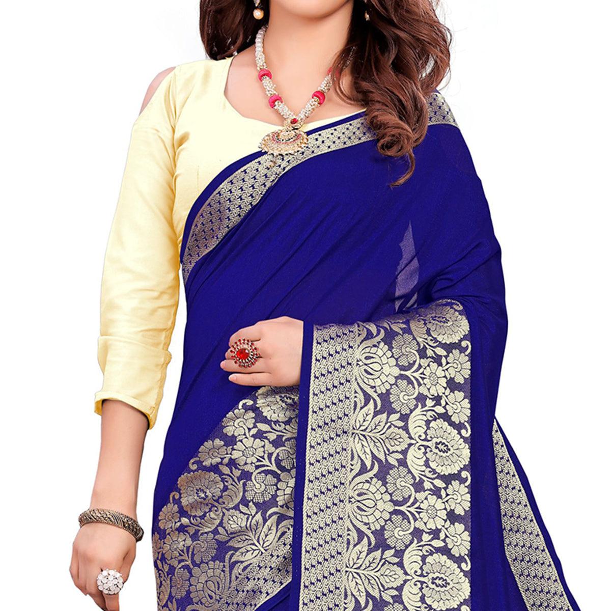 Elegant Royal Blue Colored Festive Wear Woven Art Silk Saree With Tassels