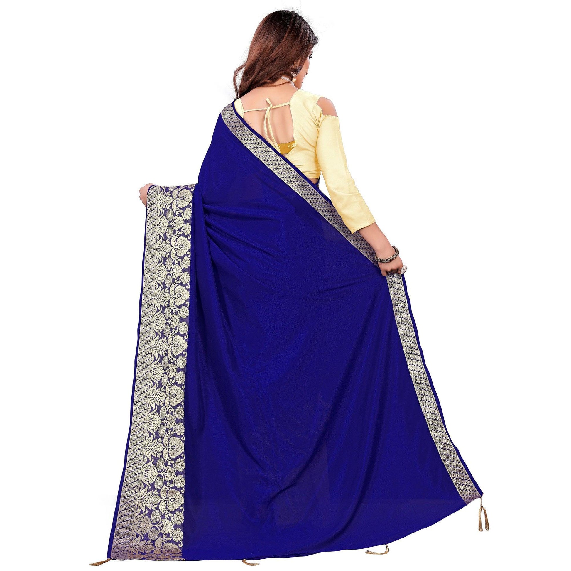 Elegant Royal Blue Colored Festive Wear Woven Art Silk Saree With Tassels