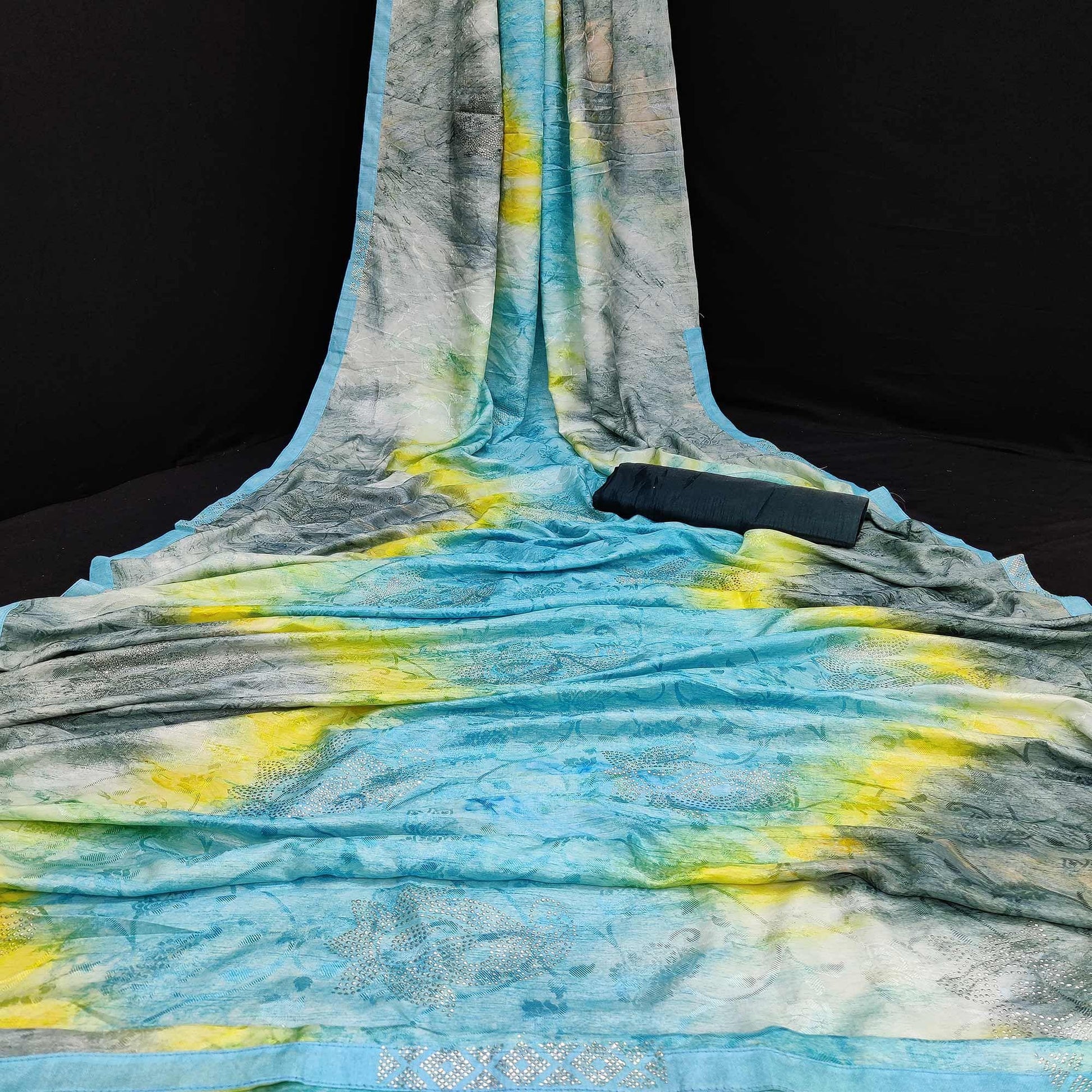 Elegant Sky Blue Colored Embossed Floral Pattern Casual Wear Jacqaurd Dola Silk Saree