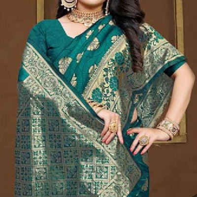 Elegant Turquoise Green Colored Festive Wear Woven Art Silk Saree
