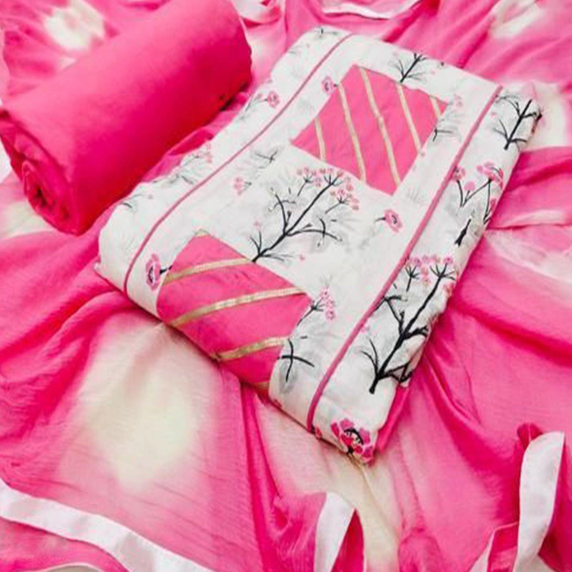 Elegant White - Pink Colored Casual Printed Cotton Dress Material
