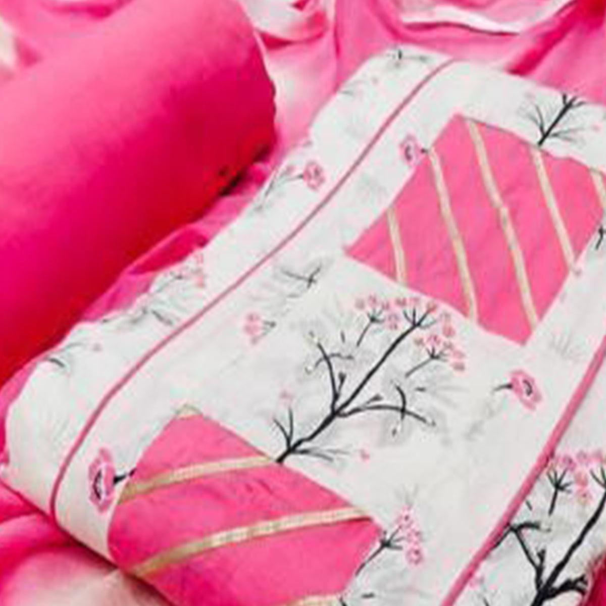 Elegant White - Pink Colored Casual Printed Cotton Dress Material
