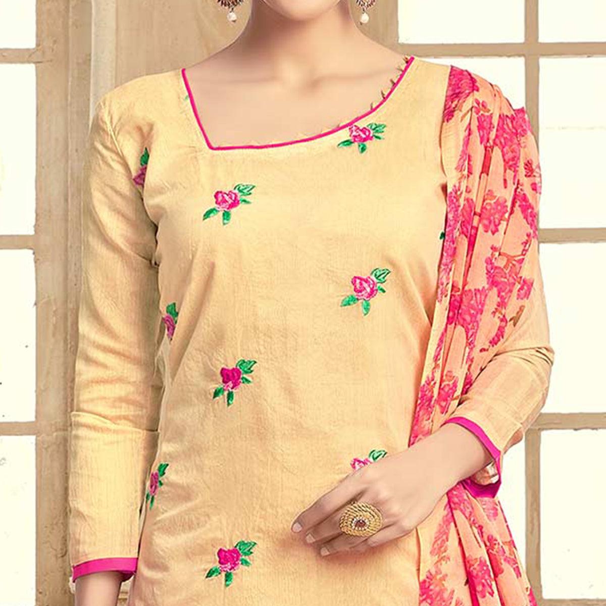 Elegant Yellow Colored Partywear Embroidered Chanderi Suit