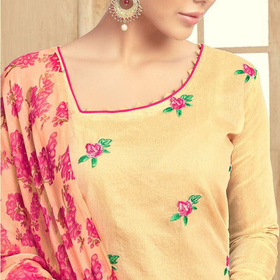 Elegant Yellow Colored Partywear Embroidered Chanderi Suit
