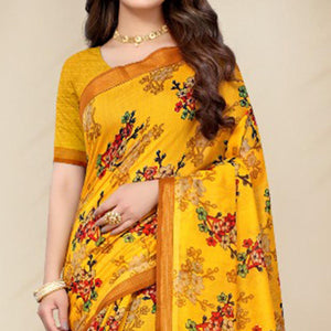 Elegant Yellow Coloured Casual Wear Printed Cotton Silk Saree