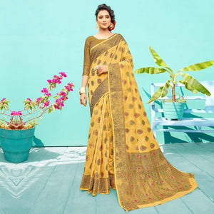 Elegant Yellow Festive Wear Woven Designer Silk Saree